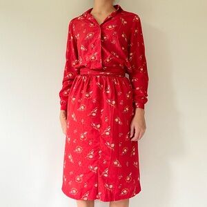 Howard Wolf Vintage Two Piece Skirt Set Red Floral Print
